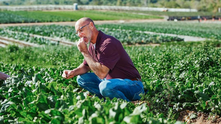 senior eating vegetables