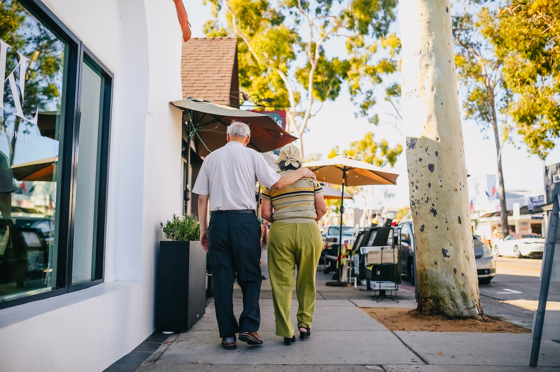 senior couple walking