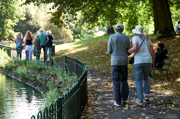 seniors walking in nature